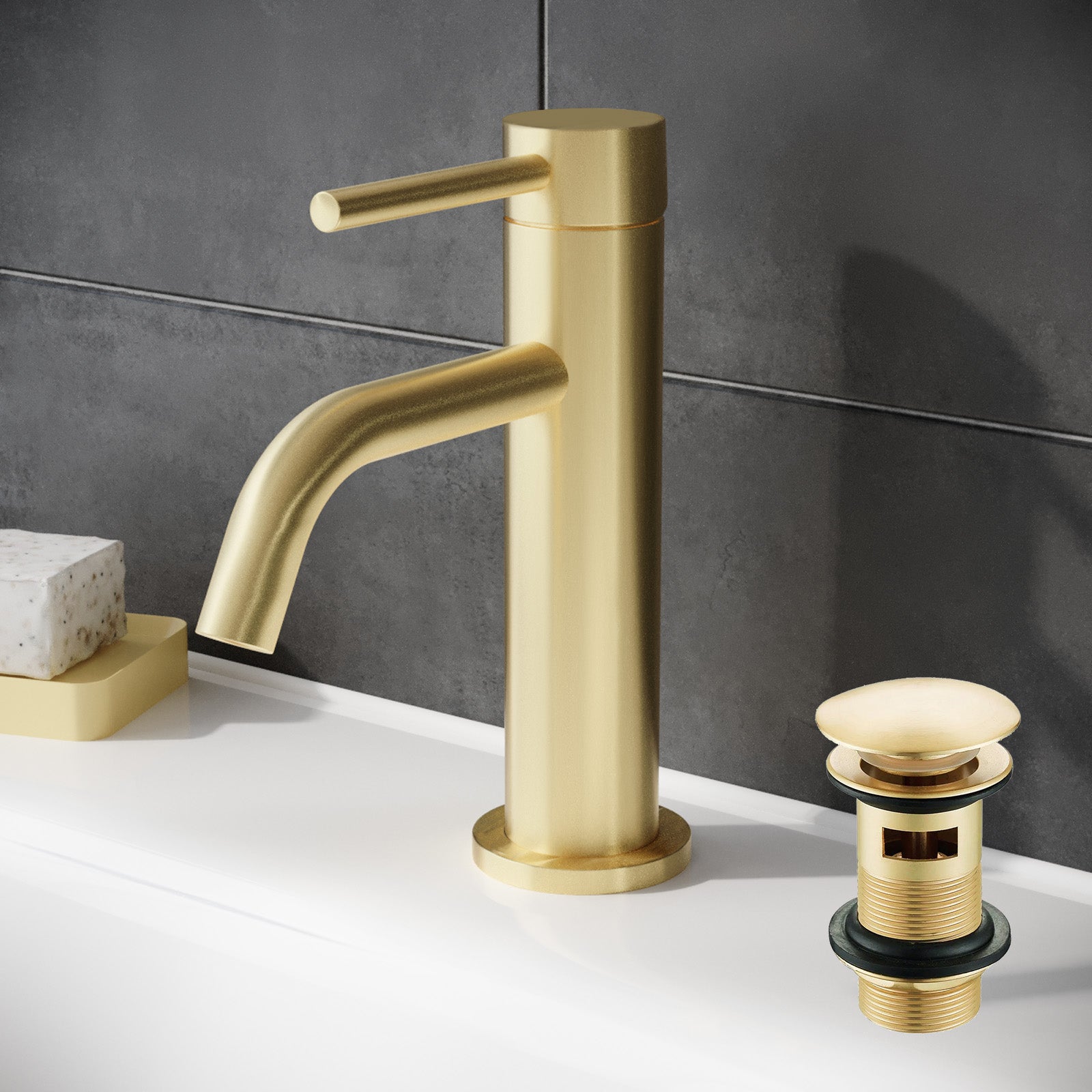 Alice Deck Mounted Gloss Round Single Lever Basin Mono Mixer Tap Gold