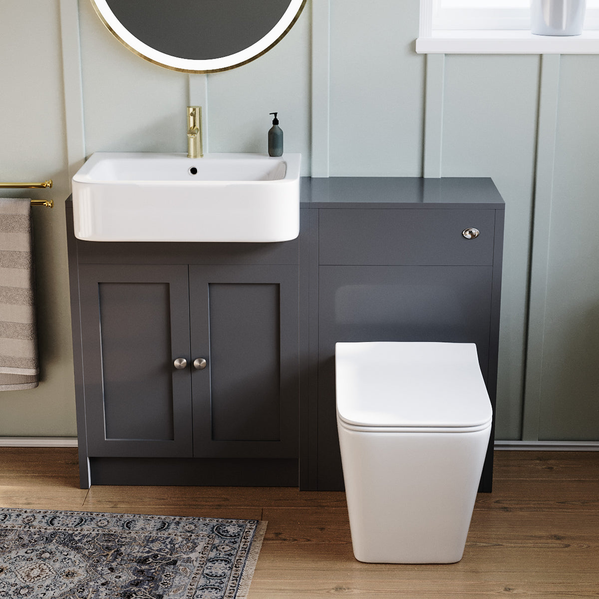 Anthracite 1100mm Traditional Vanity Basin WC Unit & Toilet Set