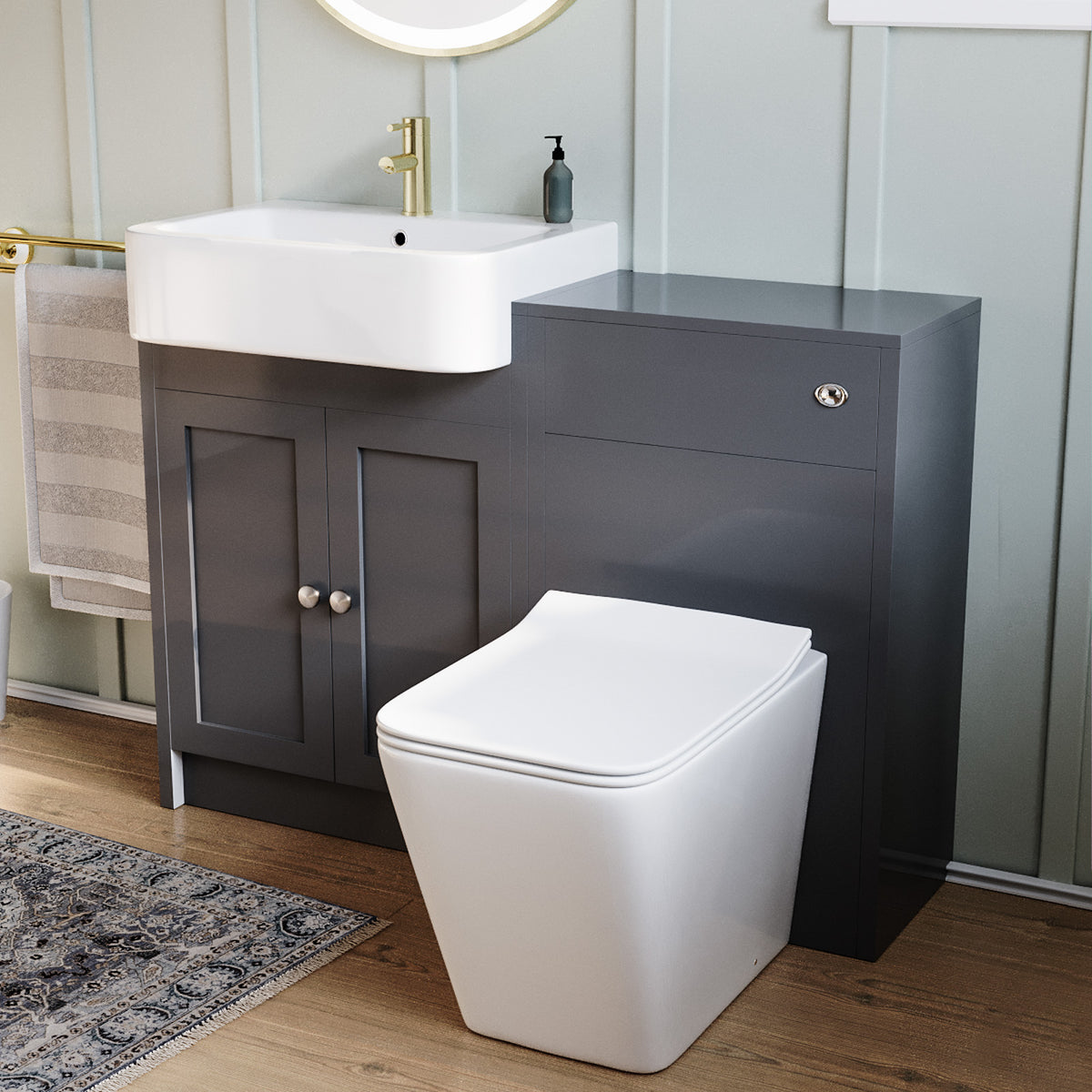 Anthracite 1100mm Traditional Vanity Basin WC Unit & Toilet Set