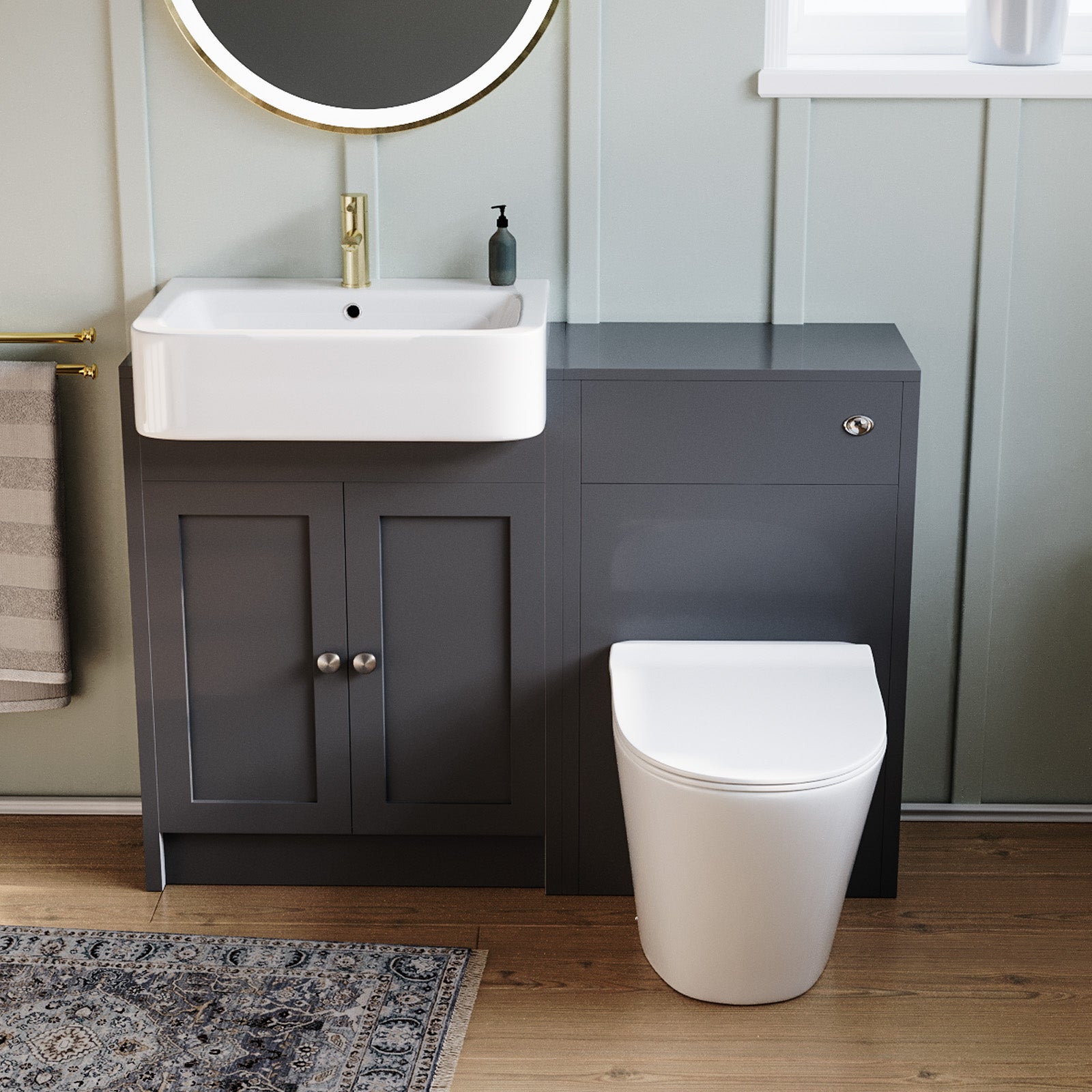 Anthracite 1100mm Bathroom Traditional Vanity Basin WC Unit & Toilet Unit