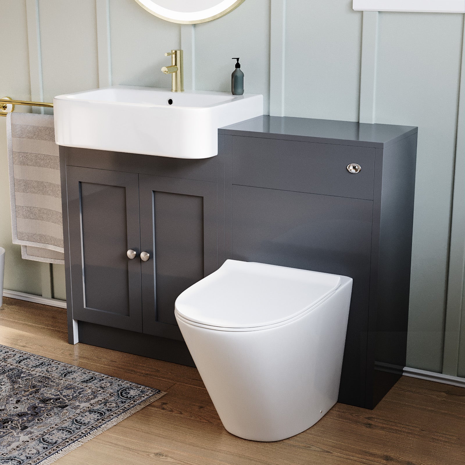 Anthracite 1100mm Bathroom Traditional Vanity Basin WC Unit & Toilet Unit
