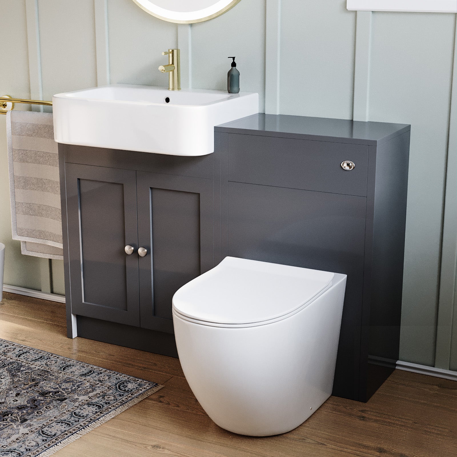 Dark Grey 1100mm Traditional Vanity Basin WC Unit & BTW Curve Toilet