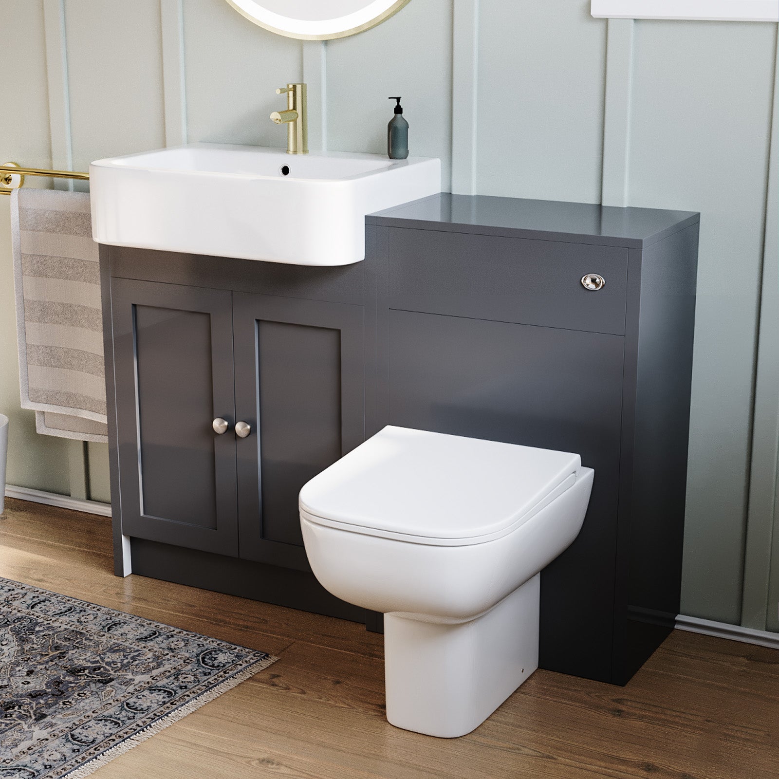 Dark Grey 1100mm Traditional Vanity Basin WC Unit & BTW Toilet Unit