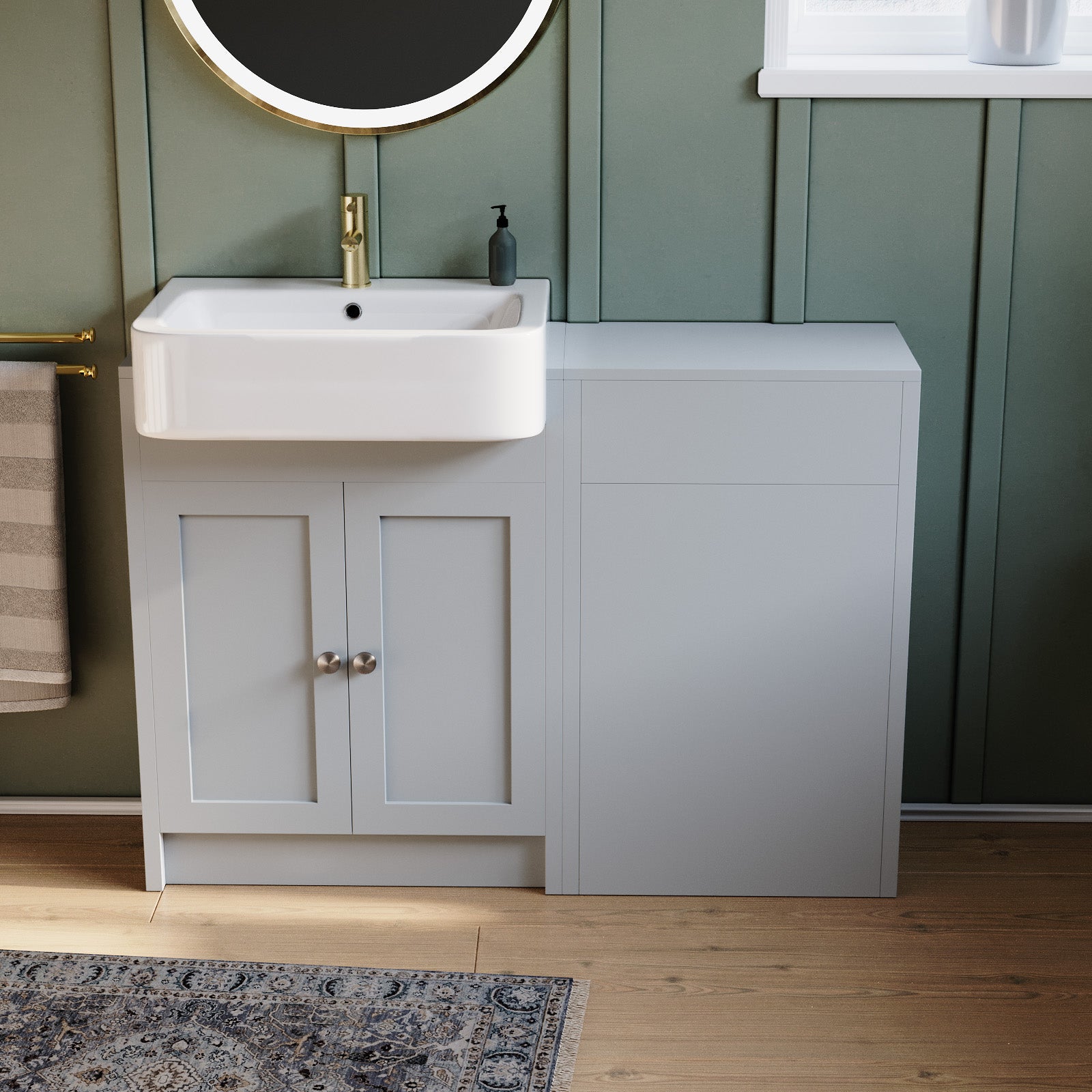 Matte Grey 1100mm Traditional Vanity Basin WC Unit & Ceramic Basin