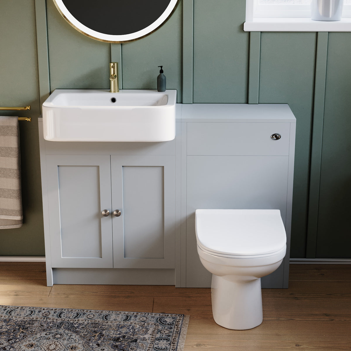 Matte Grey 1100mm Traditional Vanity Basin WC Unit & BTW Toilet Unit