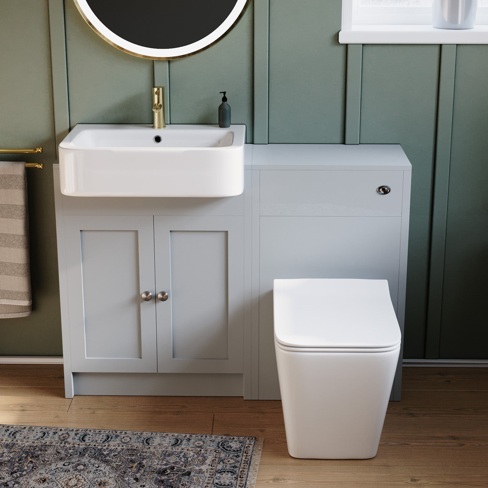 Matte Grey 1100mm Traditional Vanity Basin WC Unit & Toilet Set