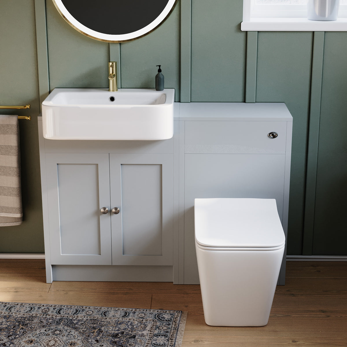 Matte Grey 1100mm Traditional Vanity Basin WC Unit & Toilet Set