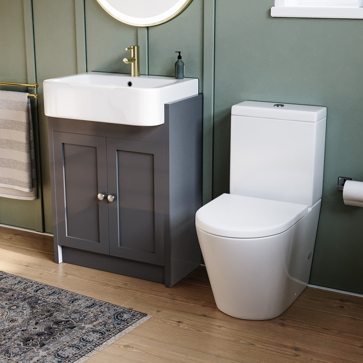Camberly 600mm Basin Vanity Unit With Rimless Close Coupled Toilet - Anthracite