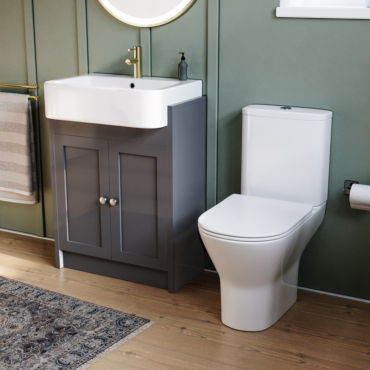 Camberly 600mm Basin Vanity With Open Back Close Coupled Toilet - Anthracite