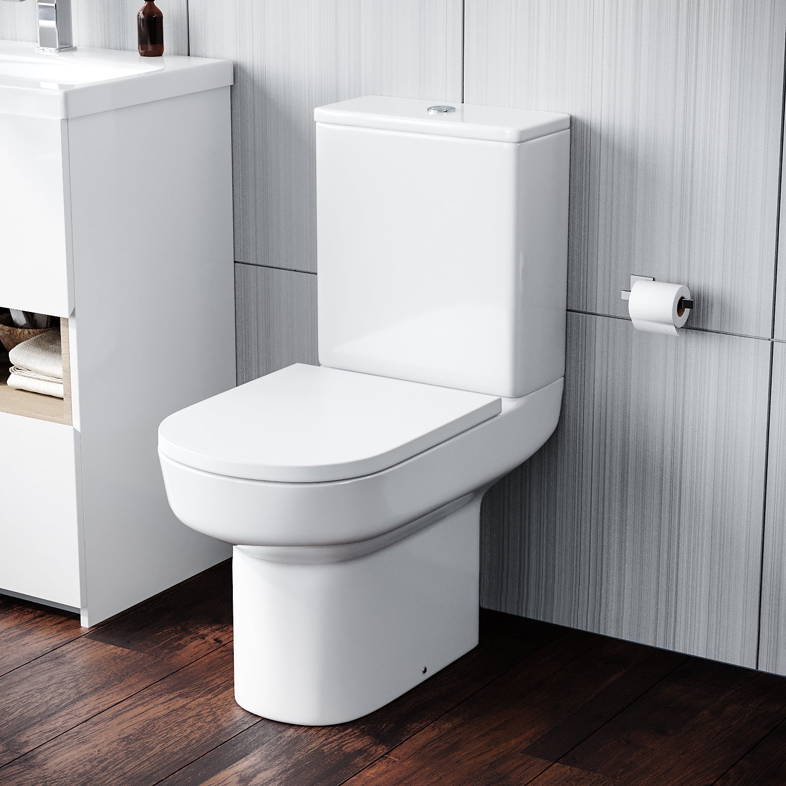 Challis Round Rimless Back To Wall Toilet Pan with Soft Close Seat