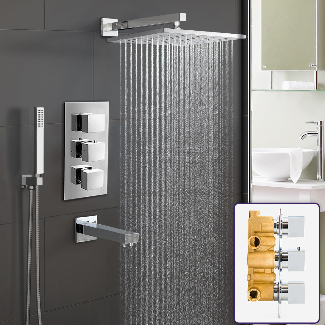 Olive 3 Way Concealed Thermostatic Shower Mixer Valve Slim Head & Bath Filler