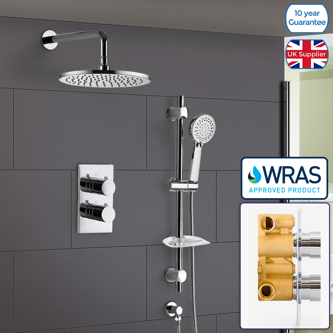 Violet Round Thermostatic Shower Mixer Set - Shower Head & Handset