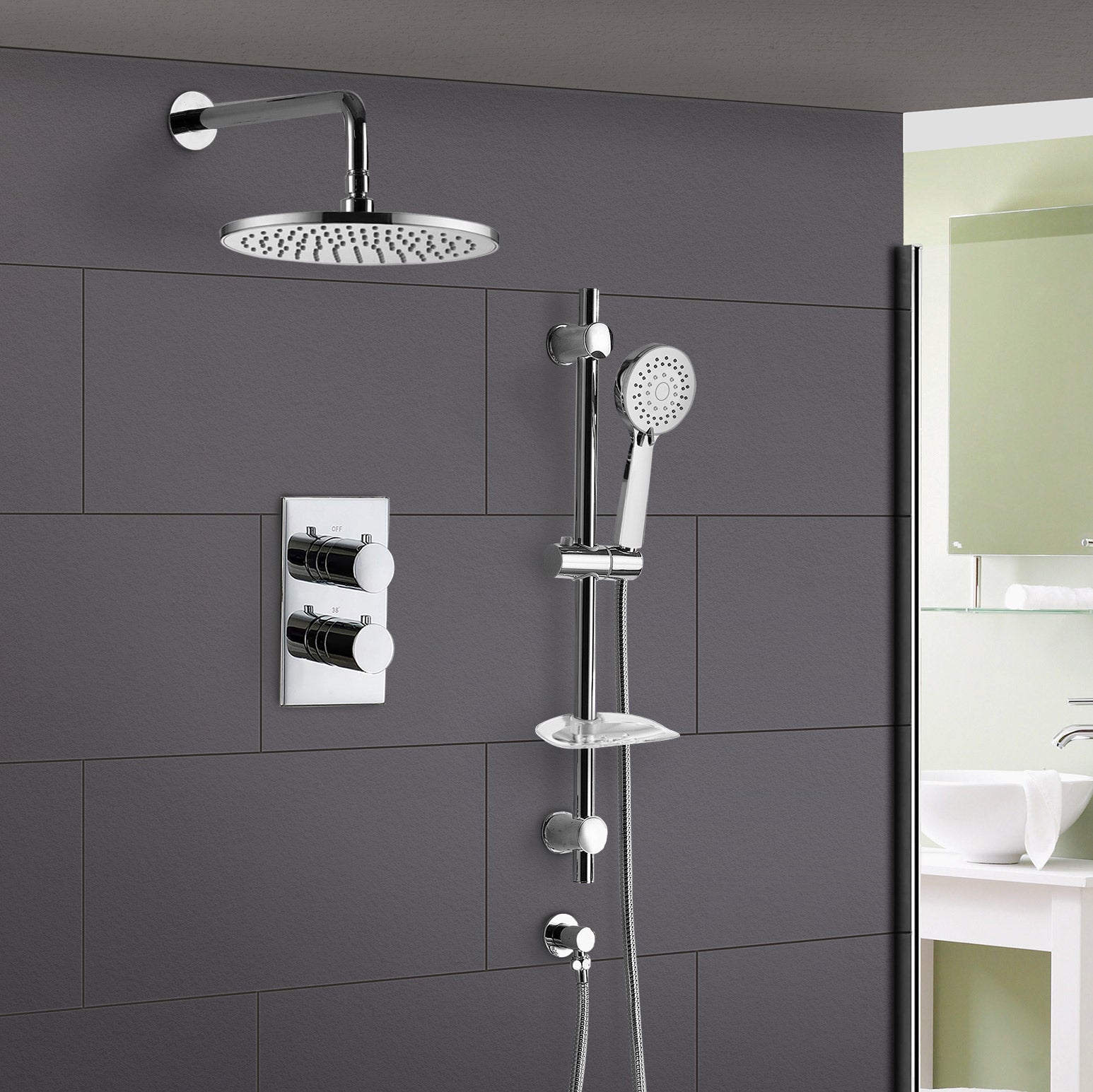 Violet Round Thermostatic Shower Mixer Set - Shower Head & Handset
