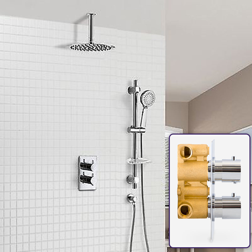 Modern Concealed Thermostatic Mixer Valve With Ceiling Shower Head And Handset Rail Kit