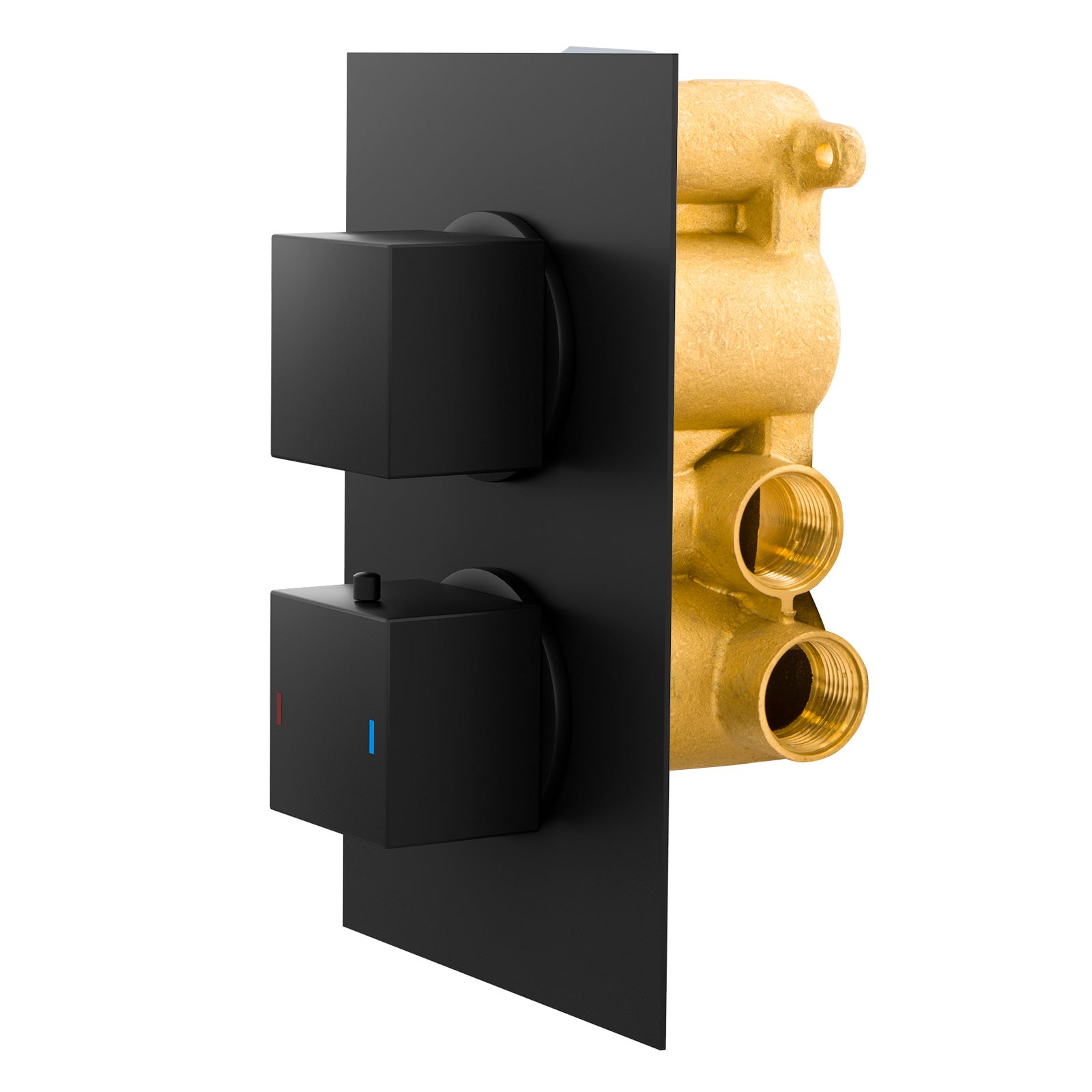 Temel Square 2 Way Concealed Thermostatic Shower Mixer Valve - Black Matt