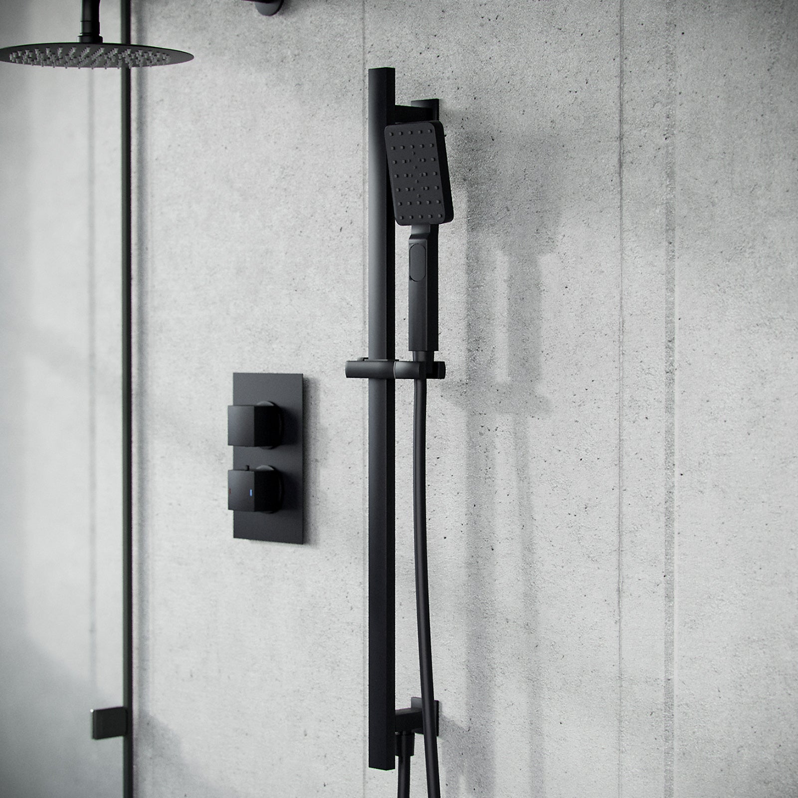 Temel Matte Black 2-Way Concealed Square Thermostatic Shower Mixer Valve Set
