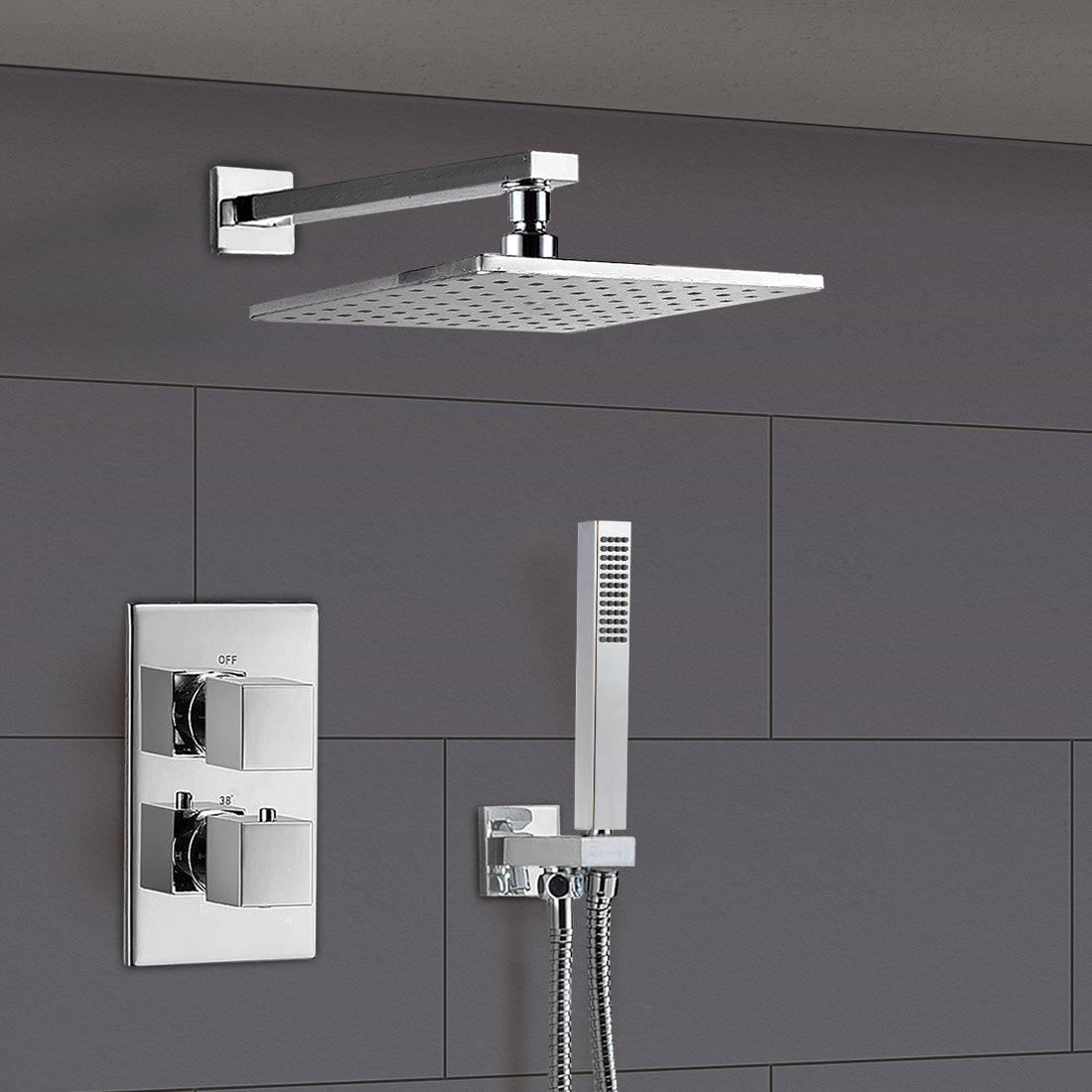 2 Dial 2 Way Square Concealed Thermostatic Mixer Valve Abs Shower Hand Held Kit