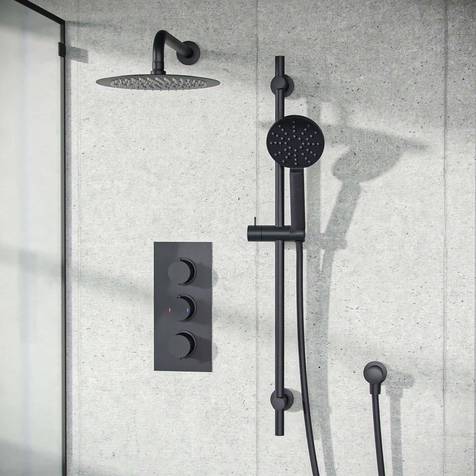 2-Way Matte Black Overhead Rainfall Shower and Handset Complete