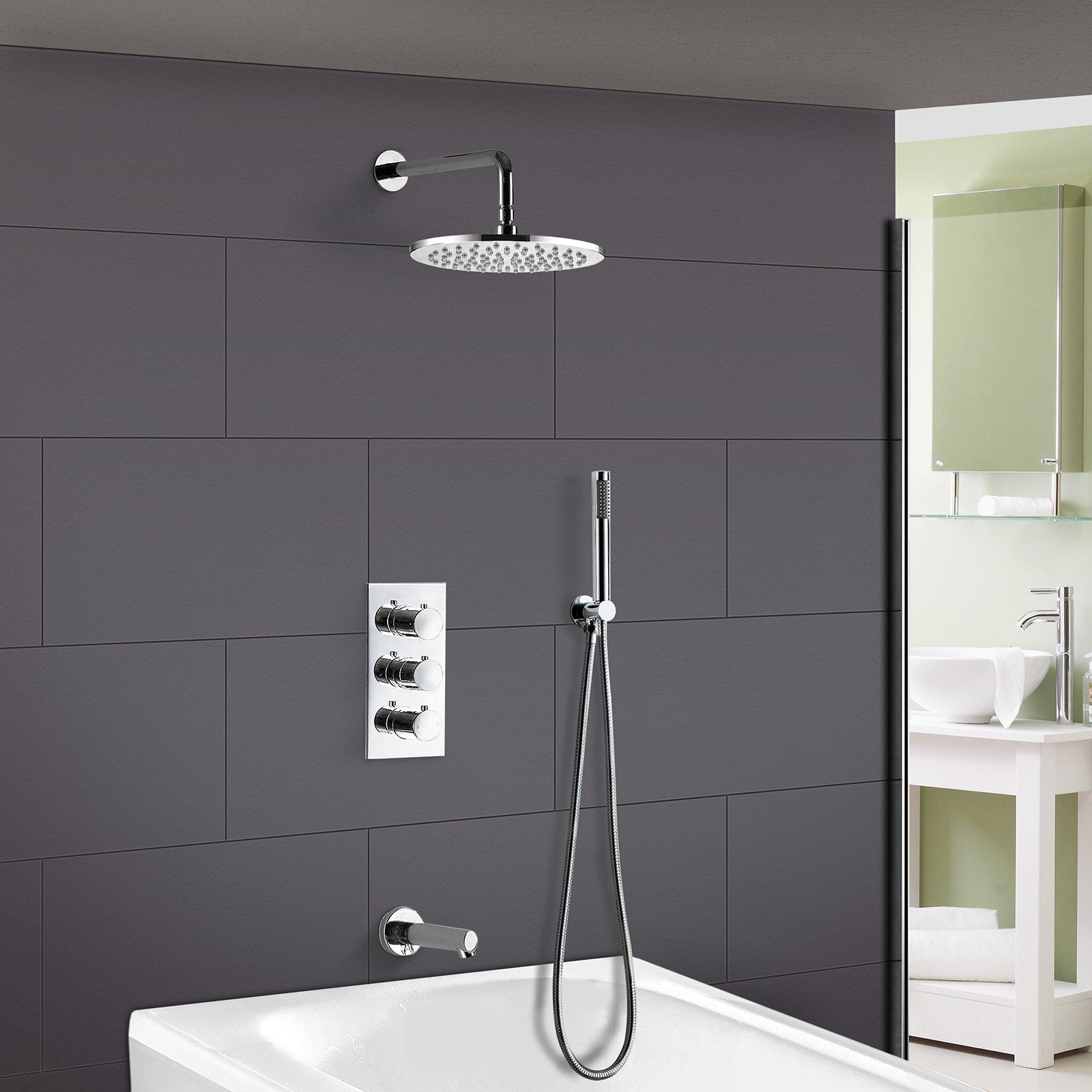 Flora 3 Dial 3 Way Round Set - Shower Head, Handset And Bath Filler Spout