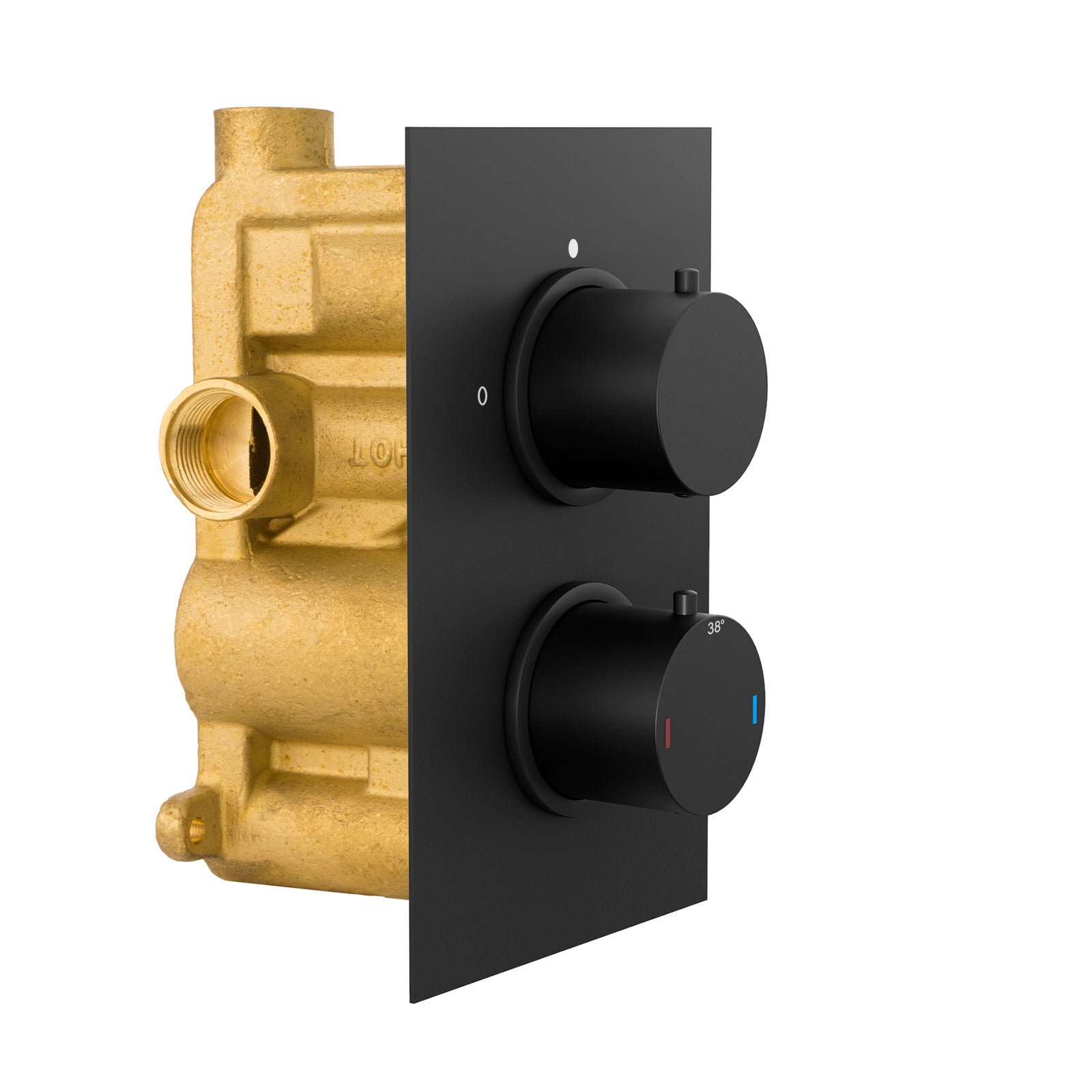 2 Dial 1 Outlet Concealed Thermostatic Shower Round Refined Valve - Matt Black