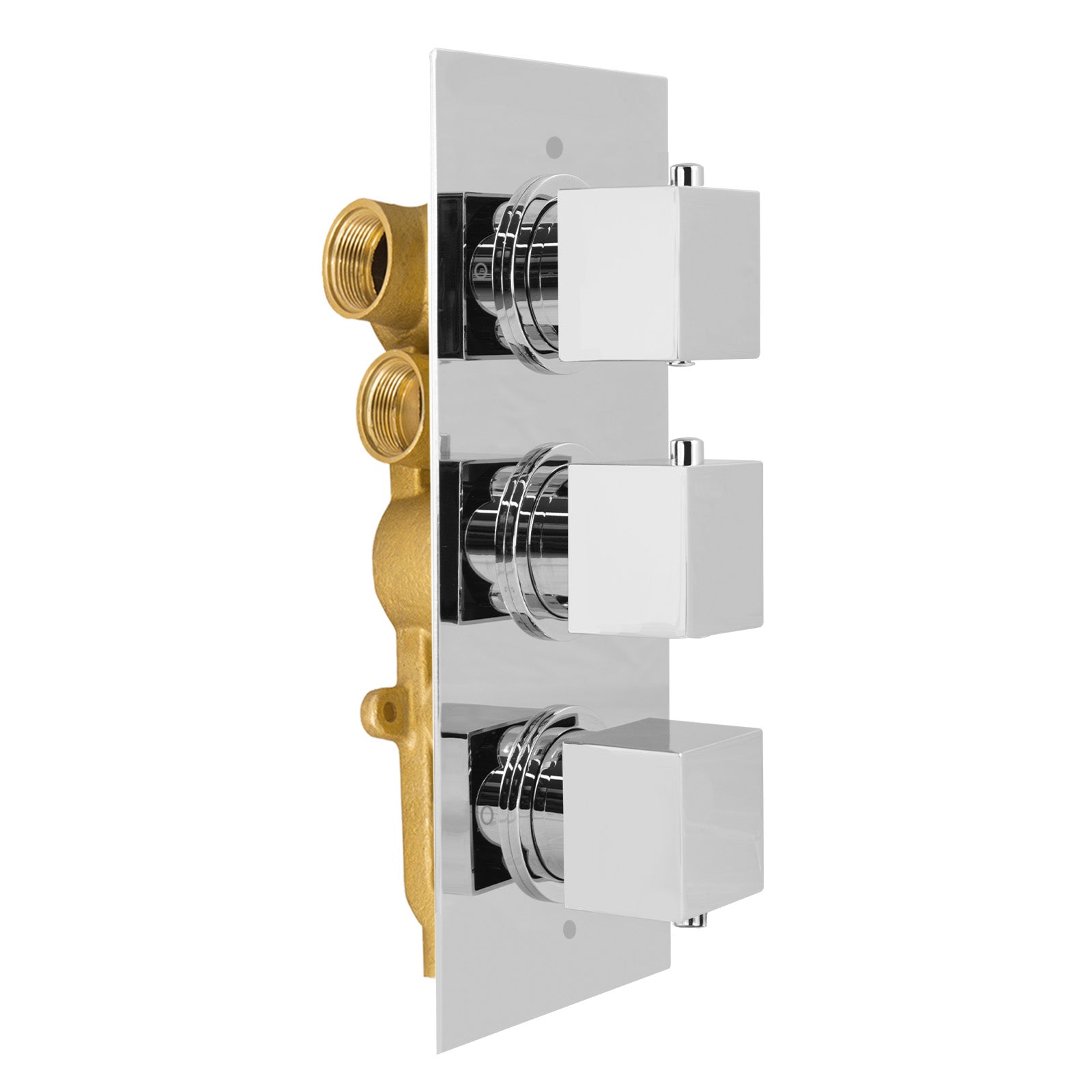Olive 3 Dial 3 Outlet Concealed Thermostatic Shower - Square- Refined Valve
