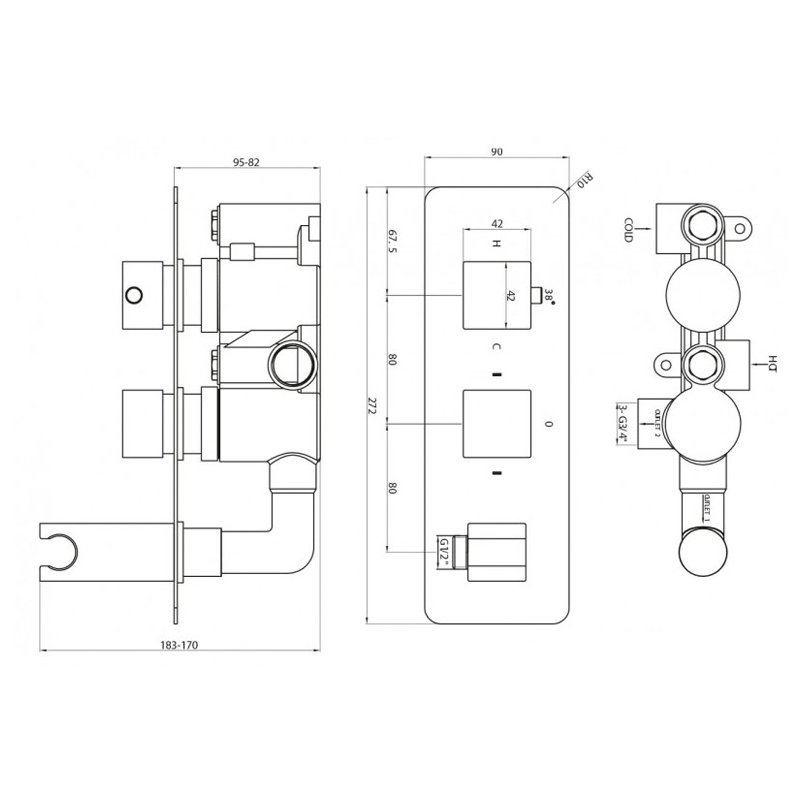 Square Wall Mounted Thermostatic Shower Valve with Handset