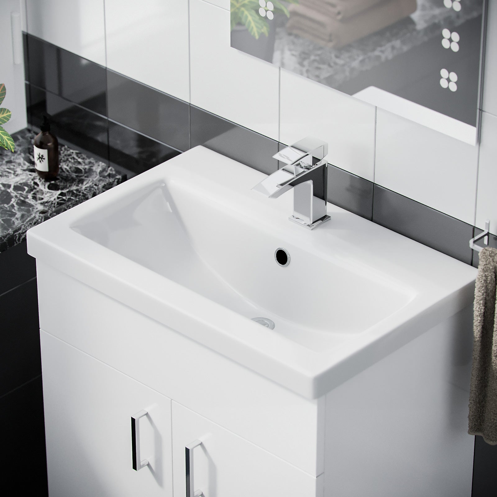 Nanuya White 600mm Basin Sink Vanity WC Unit & Rimless BTW Toilet Pan