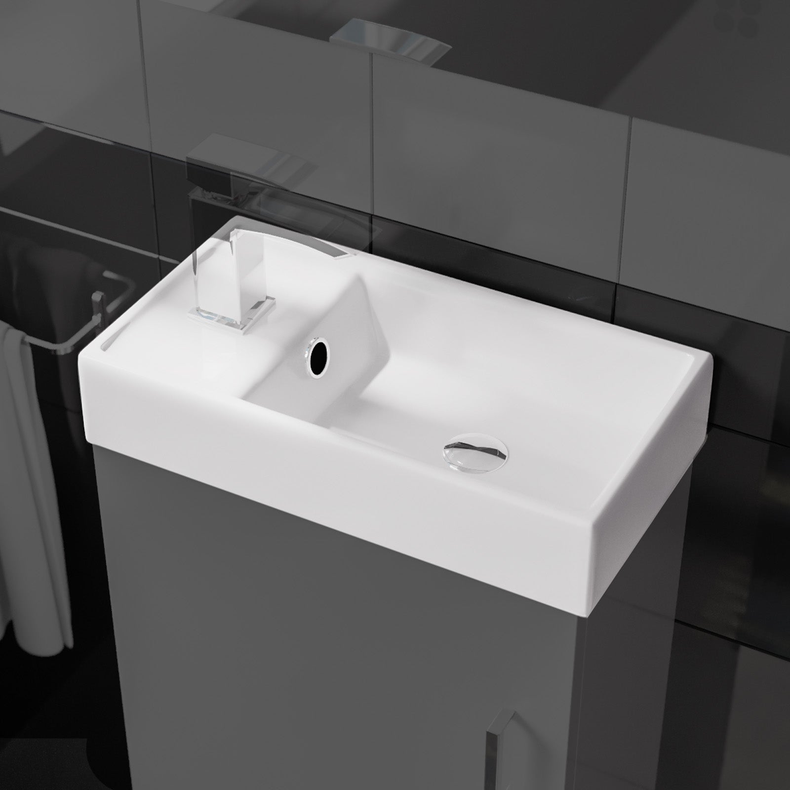 400mm White Ceramic Basin with 1 Tap Hole