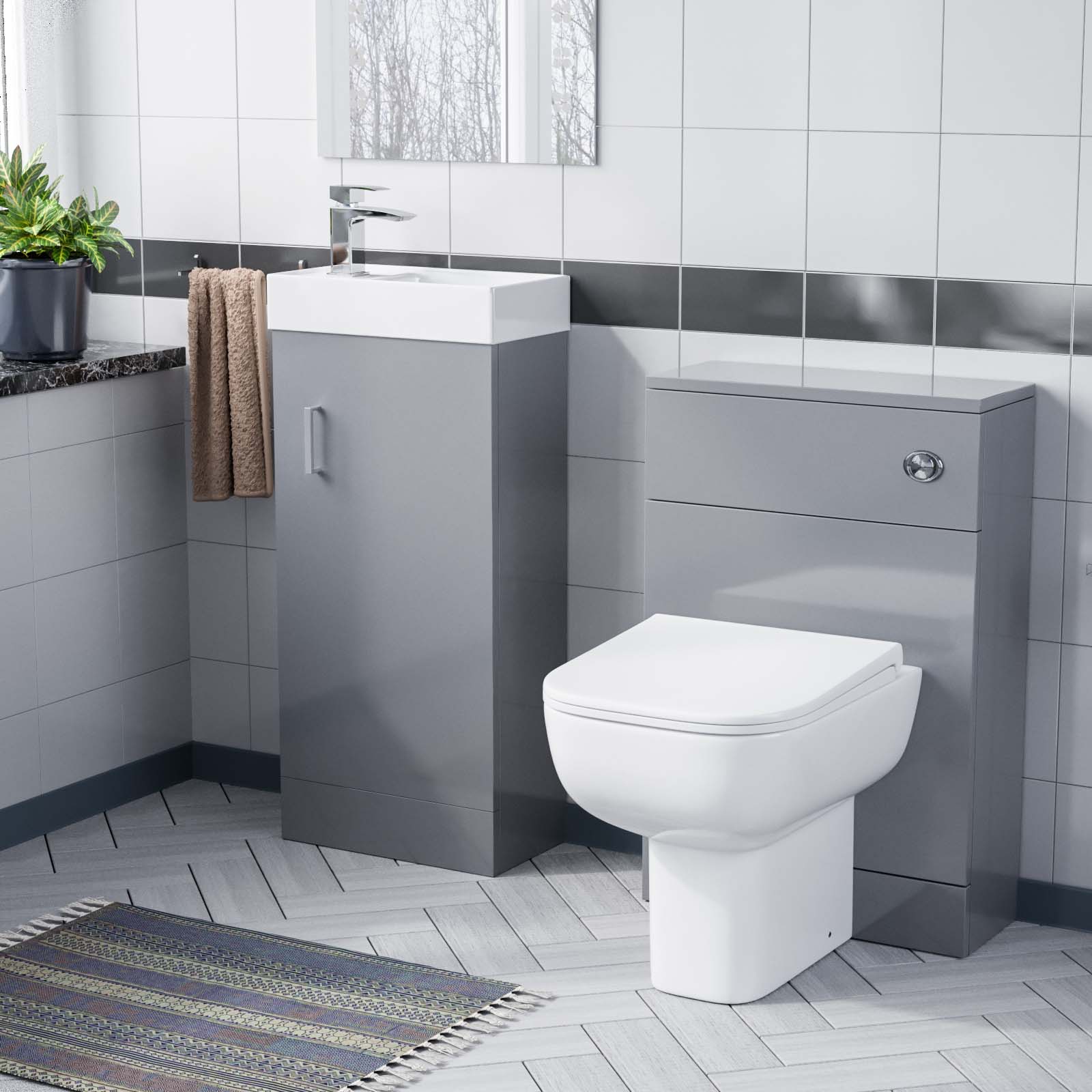 Nanuya 400mm Floorstanding Basin Vanity Unit & Concealed Cistern WC Toilet Pan Grey