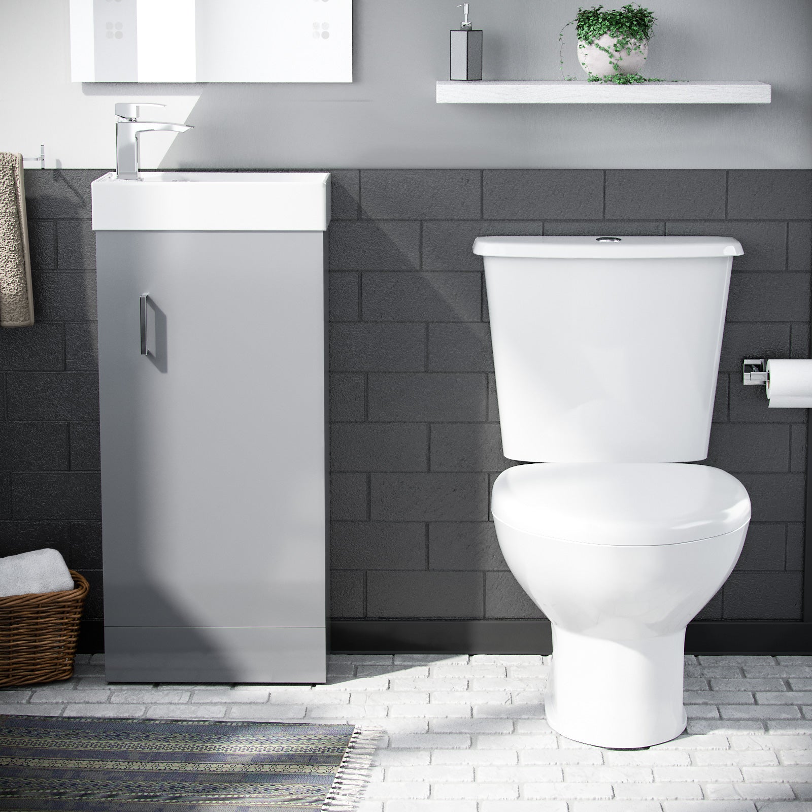 Nanuya 400mm Vanity Basin Unit & Close Coupled Toilet Grey