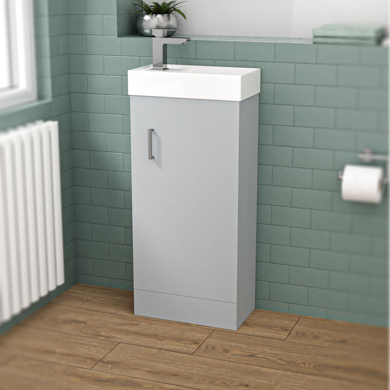 Nanuya Matte Grey 400mm Cloakroom Vanity Basin Unit Basin Mixer Tap & Waste