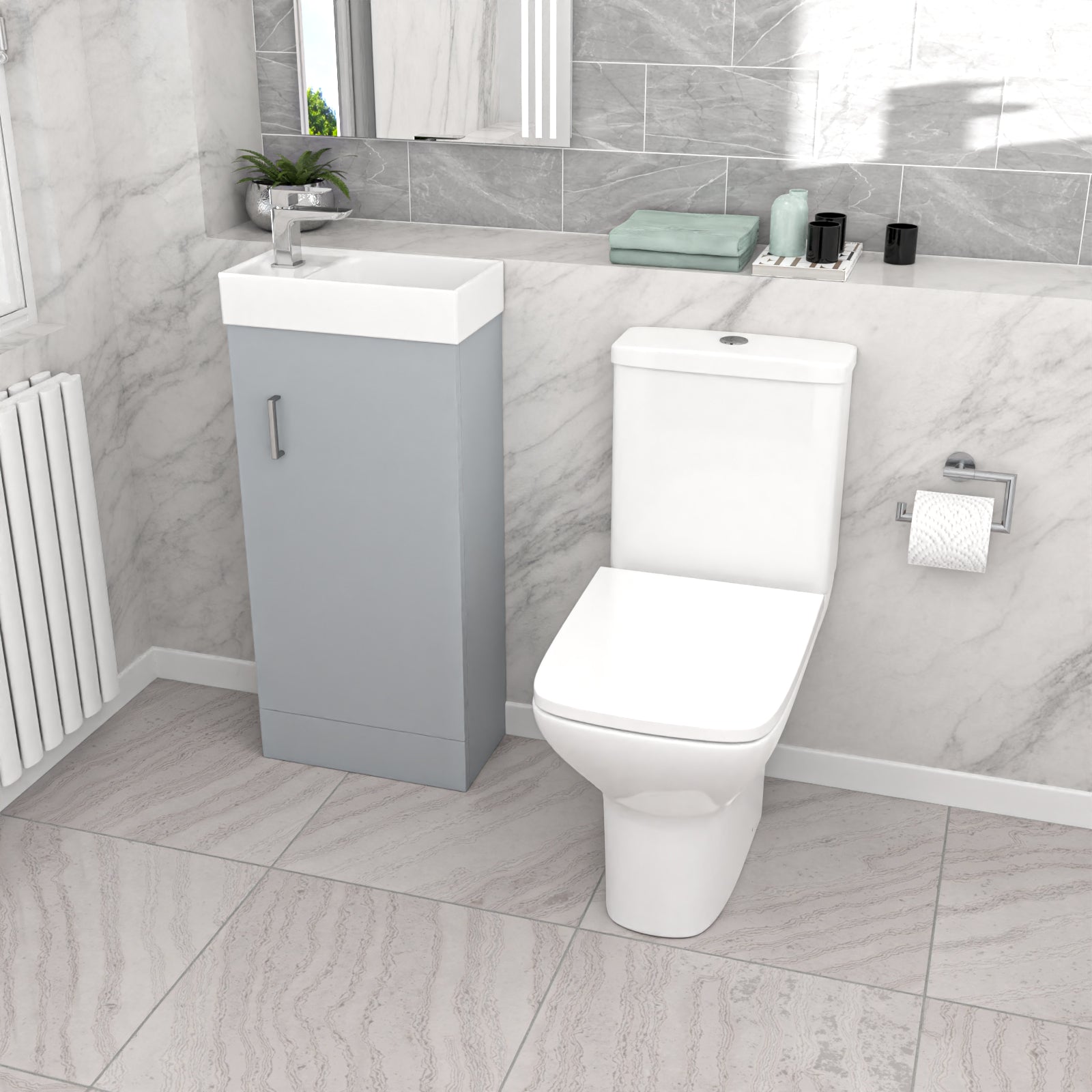 Matte Grey 400mm Cloakroom Vanity Basin Unit & Close Coupled Toilet