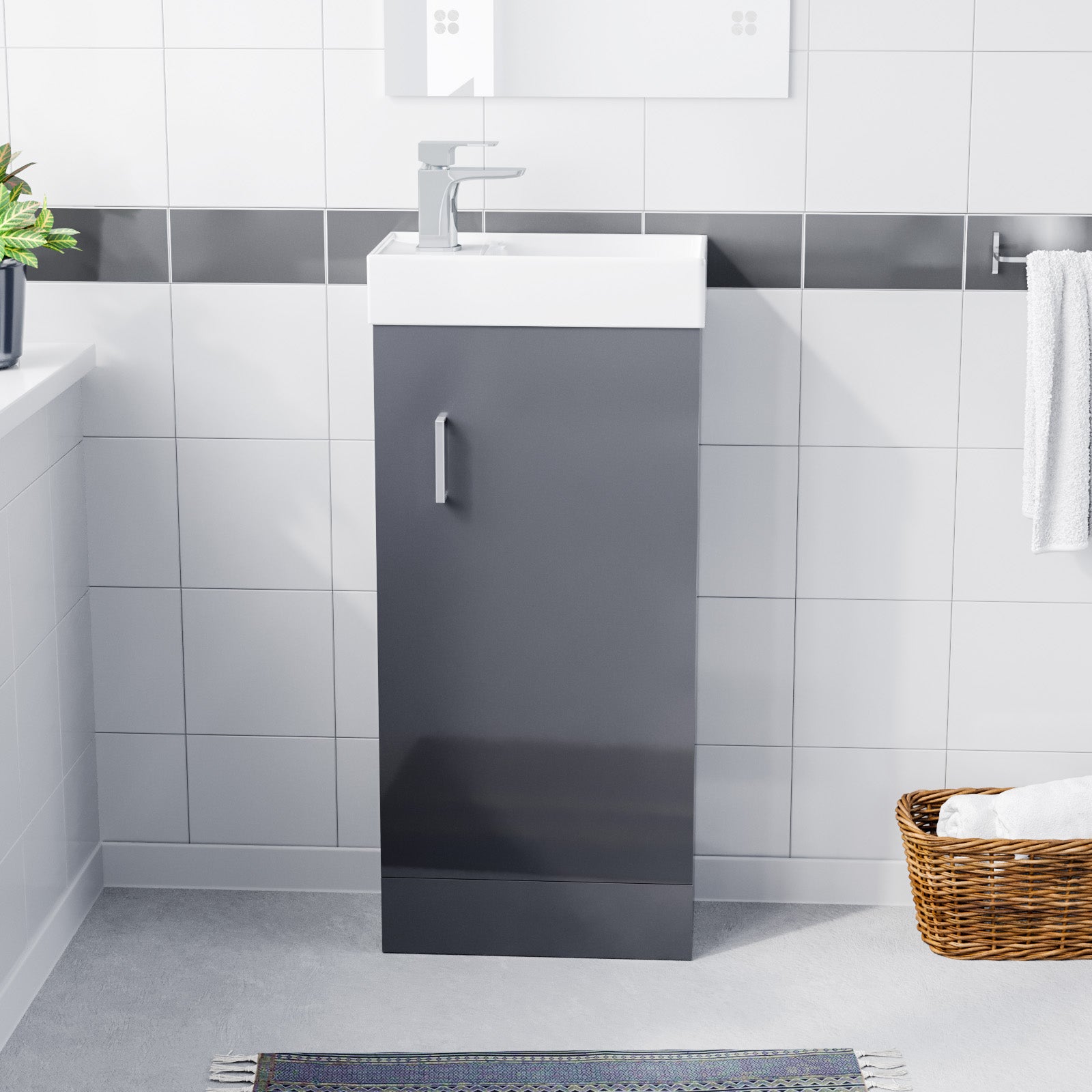 Nanuya 400mm Freestanding Cloakroom MDF Vanity & Ceramic Basin Unit Steel Grey