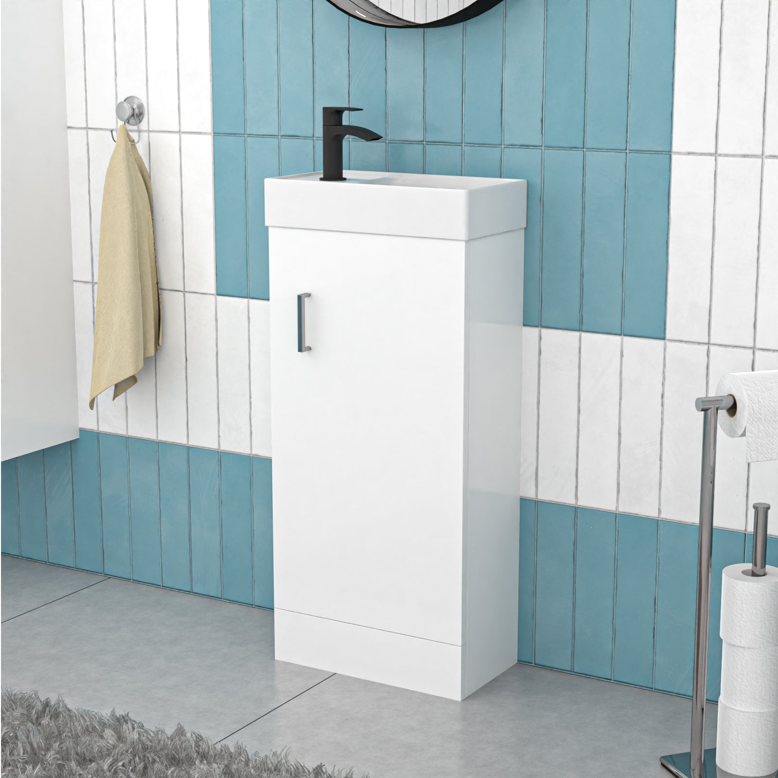 Nanuya 400mm Cloakroom Vanity Basin Unit, Mono Mixer Tap, Overflow & Waste