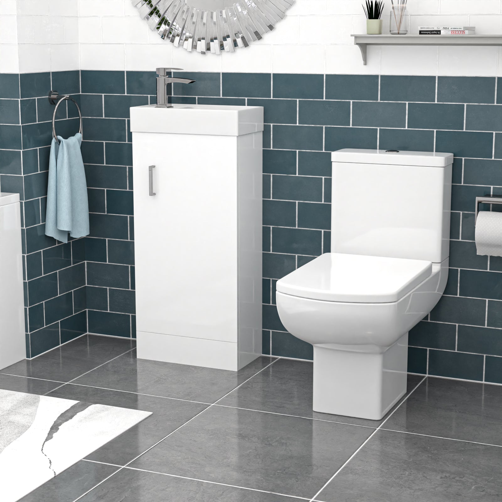 Nanuya 400mm White Basin Vanity & Square Rimless Close Coupled Toilet