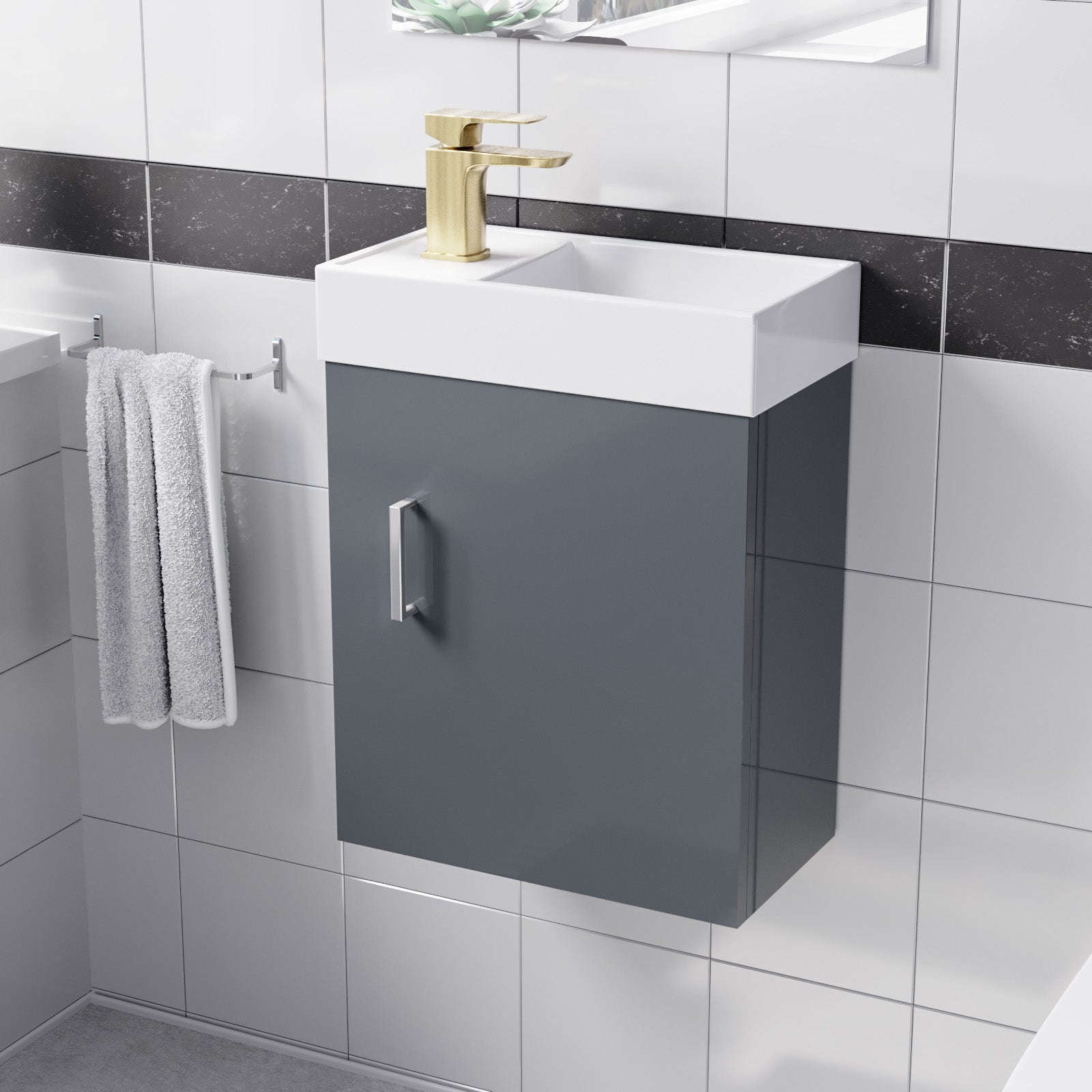 Nanuya Dark Grey Wall Hung 400mm Vanity Unit & Square Basin Mono Mixer Tap