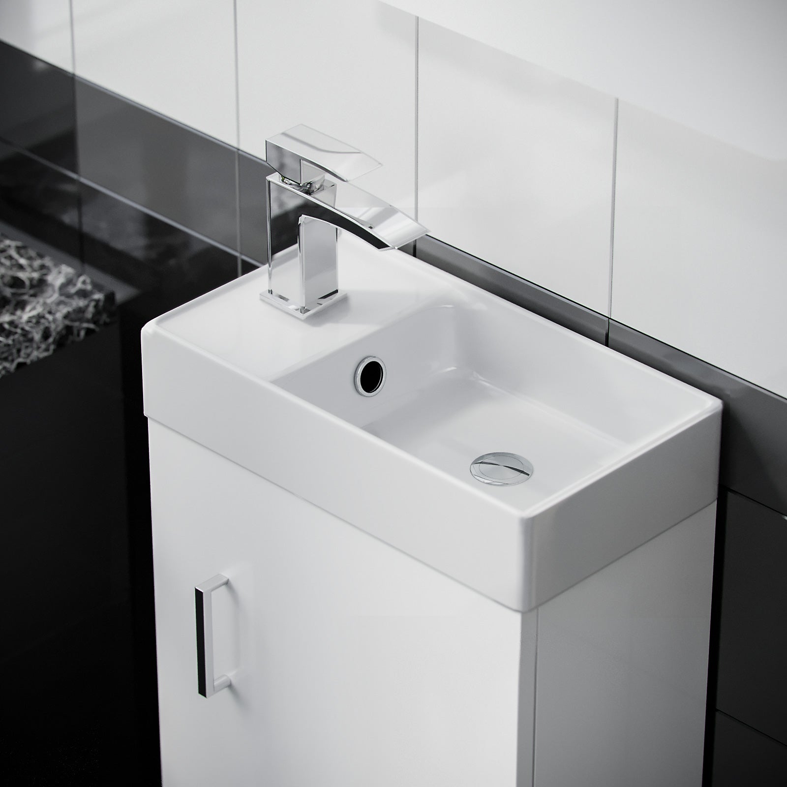 Nanuya 400mm Cloakroom Wall Hung Basin Vanity Unit Door Hinges Soft Close White