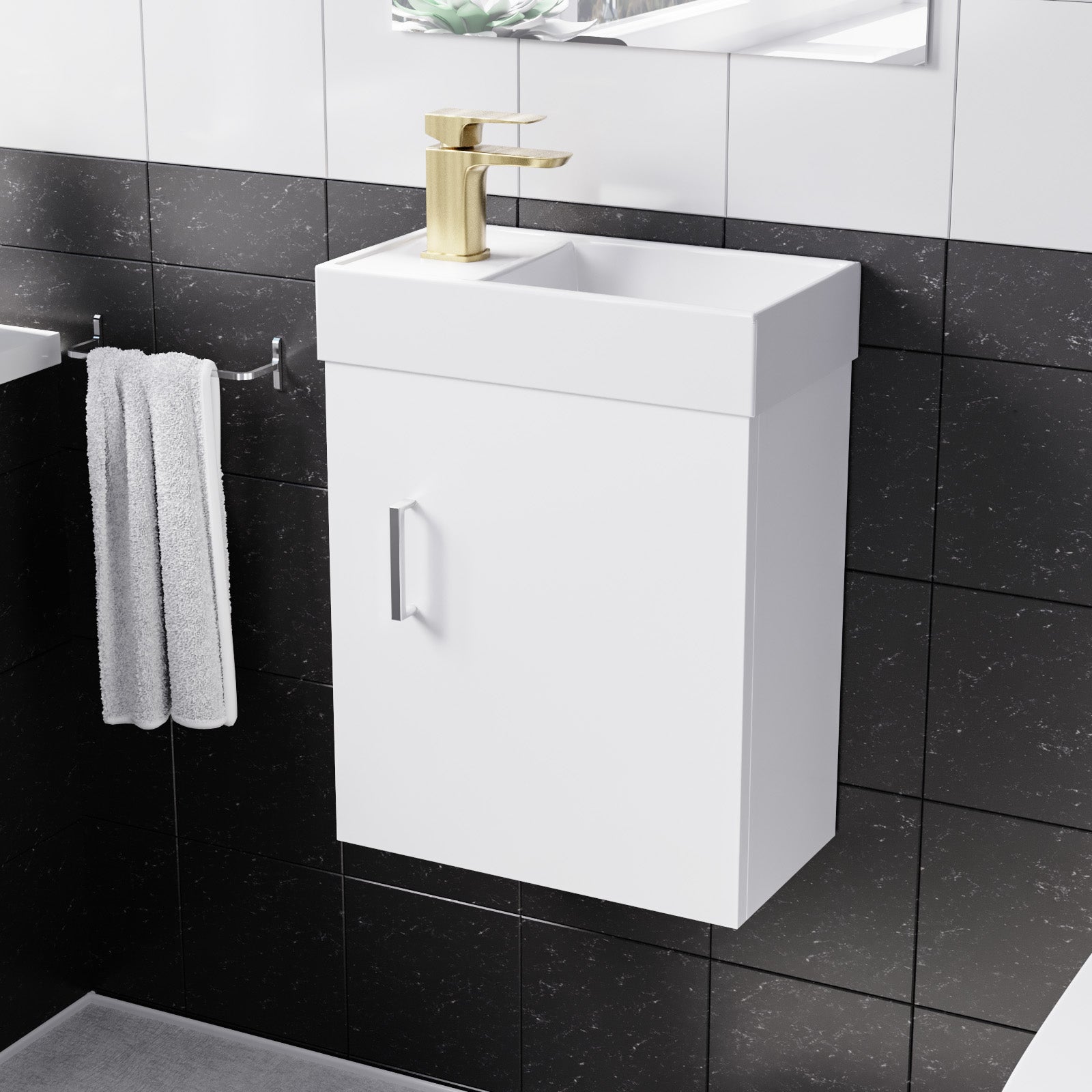 Nanuya White Wall Hung 400mm Vanity Unit & Square Basin Mono Mixer Tap