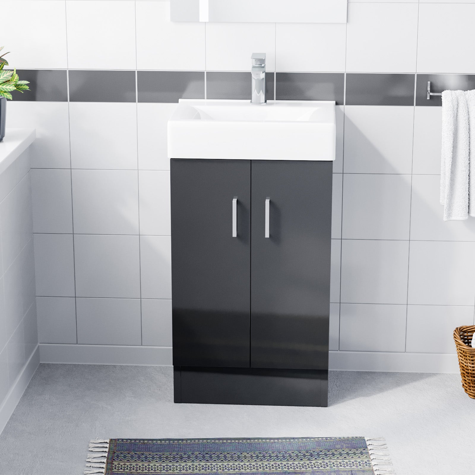 Nanuya 450mm Anthracite 2 Doors Basin Vanity Unit Bathroom Cabinet