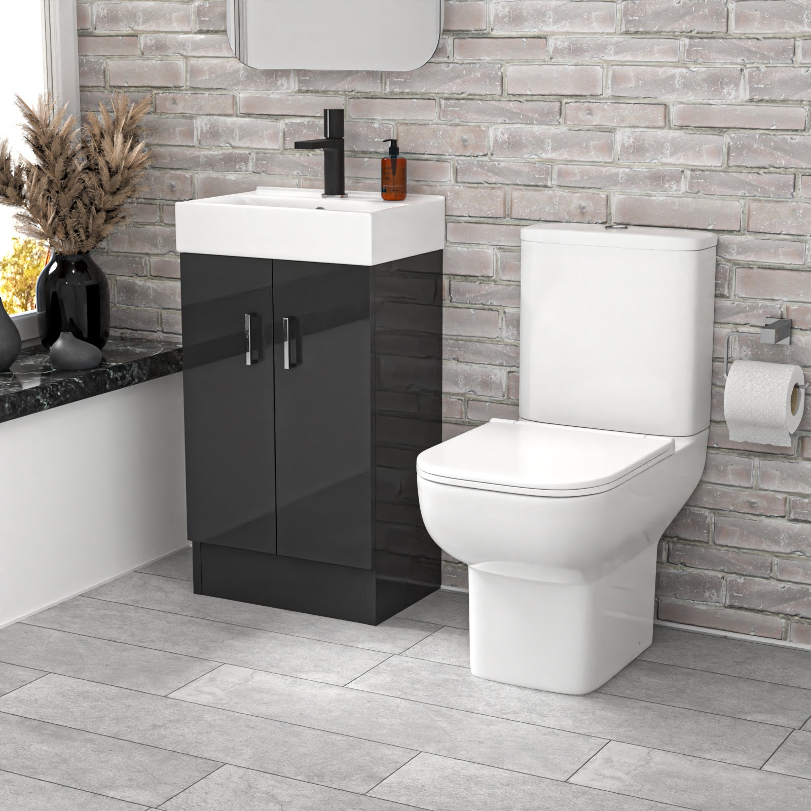Nanuya 450mm Dark Grey Basin Vanity & Square White Close Coupled Toilet