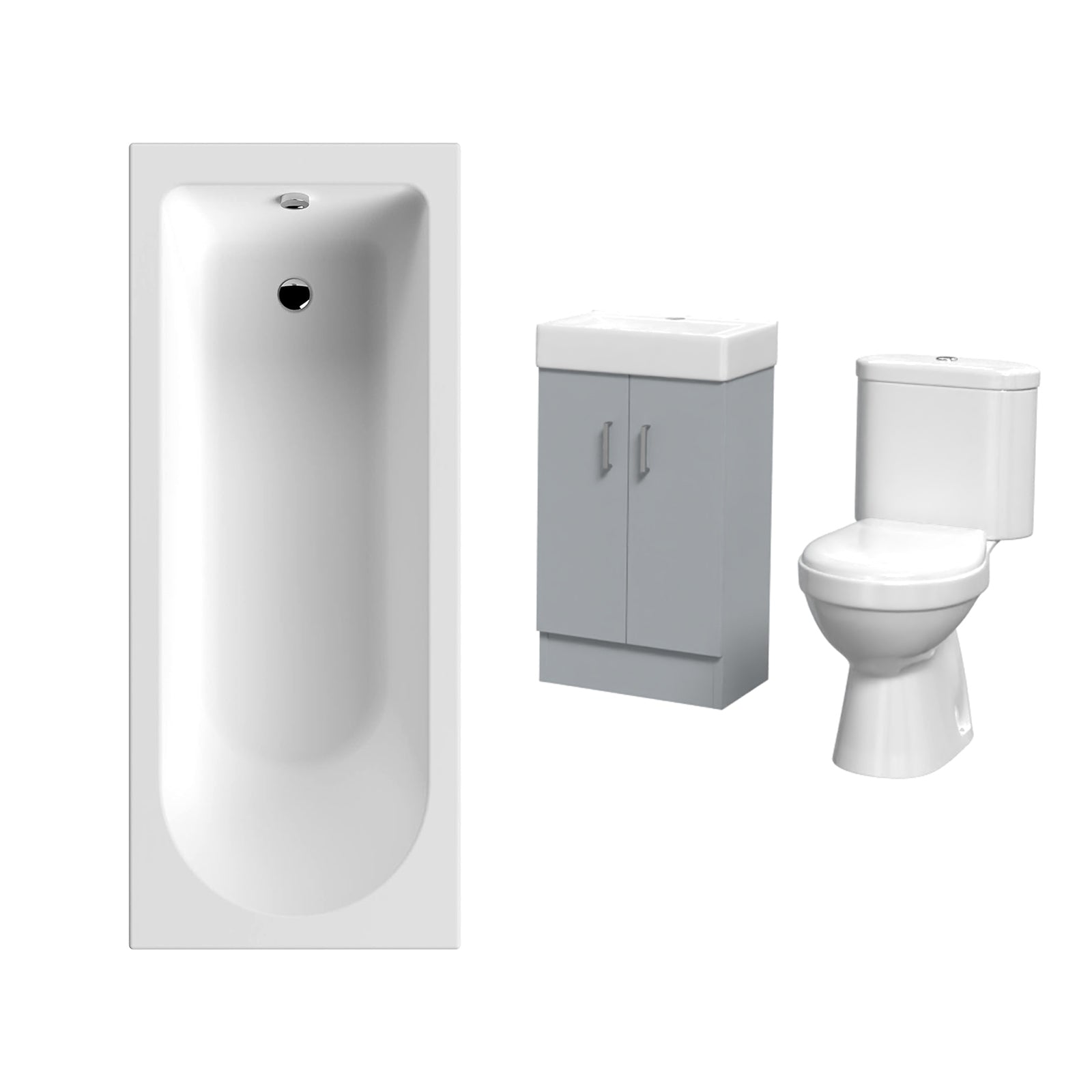 Nanuya 450mm Matte Grey Basin Vanity Unit, Rimless Toilet & Round Bath