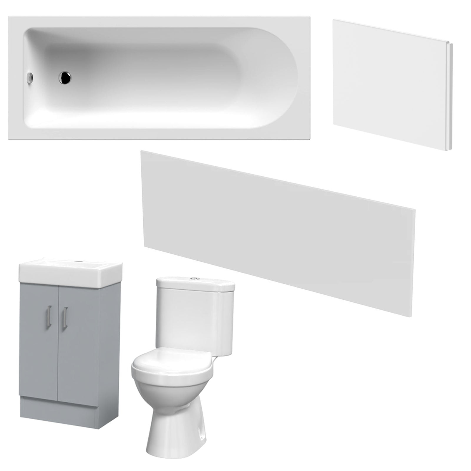 Nanuya 450mm Matte Grey Basin Vanity, Rimless Toilet, Round Bath With Panels
