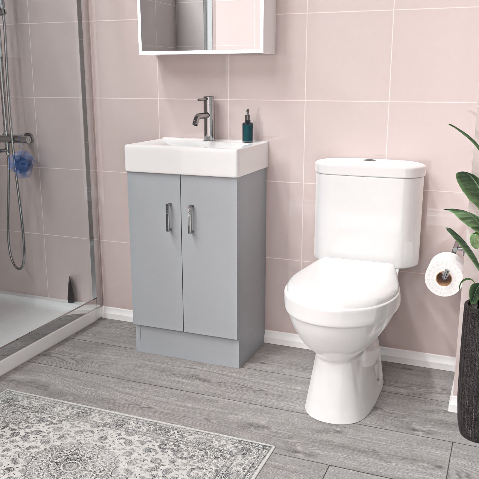 Nanuya Matte Grey 450mm Freestanding Basin Vanity Unit & Toilet Flat Pack