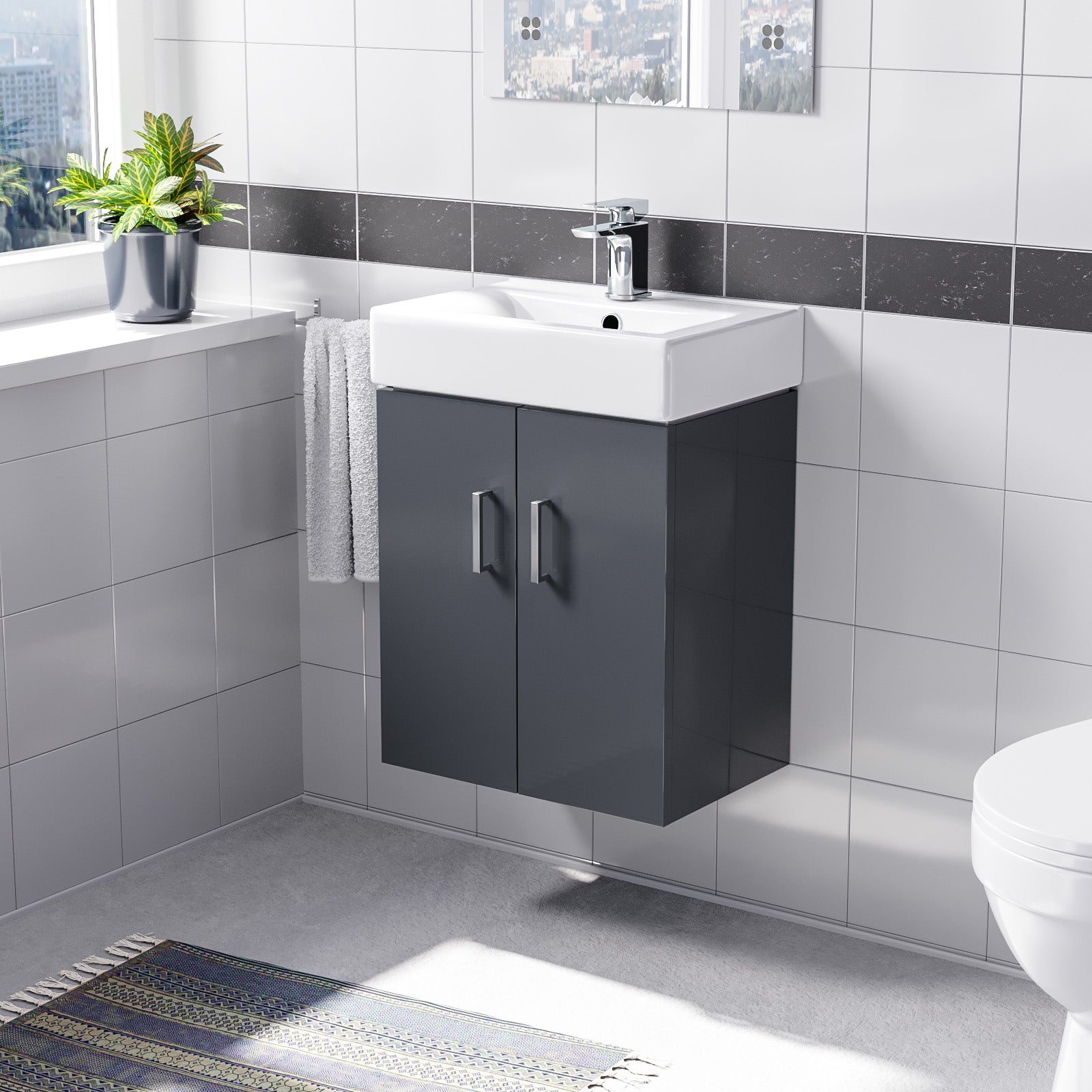 Nanuya 450mm Dark Grey Basin Vanity MDF Cabinet Bathroom Wall Hung Unit