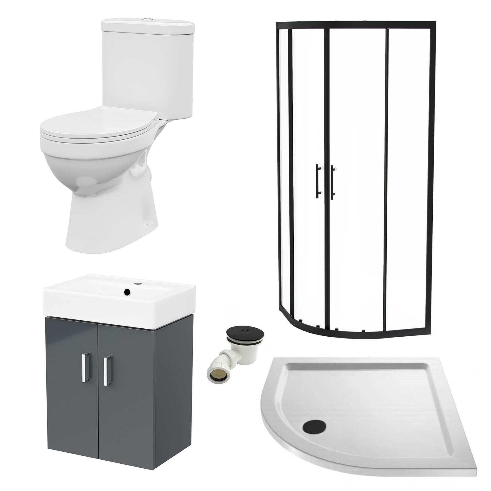 450mm Wall Hung Cabinet with Toilet, Quadrant Shower Enclosure 800 mm x 1850 mm with Tray
