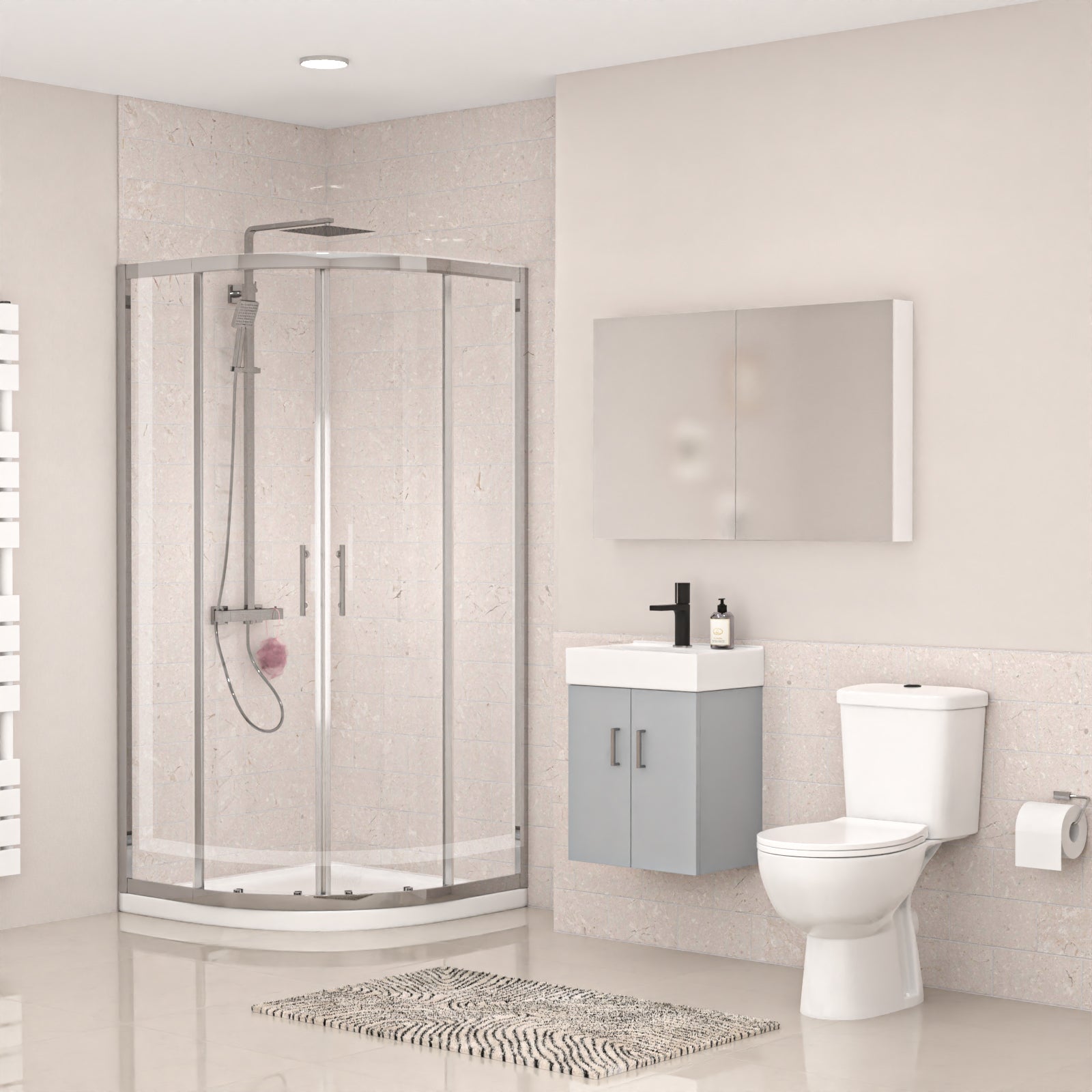 450mm Wall Hung Cabinet with Basin & ECO Toilet , Shower Enclosure with Tray