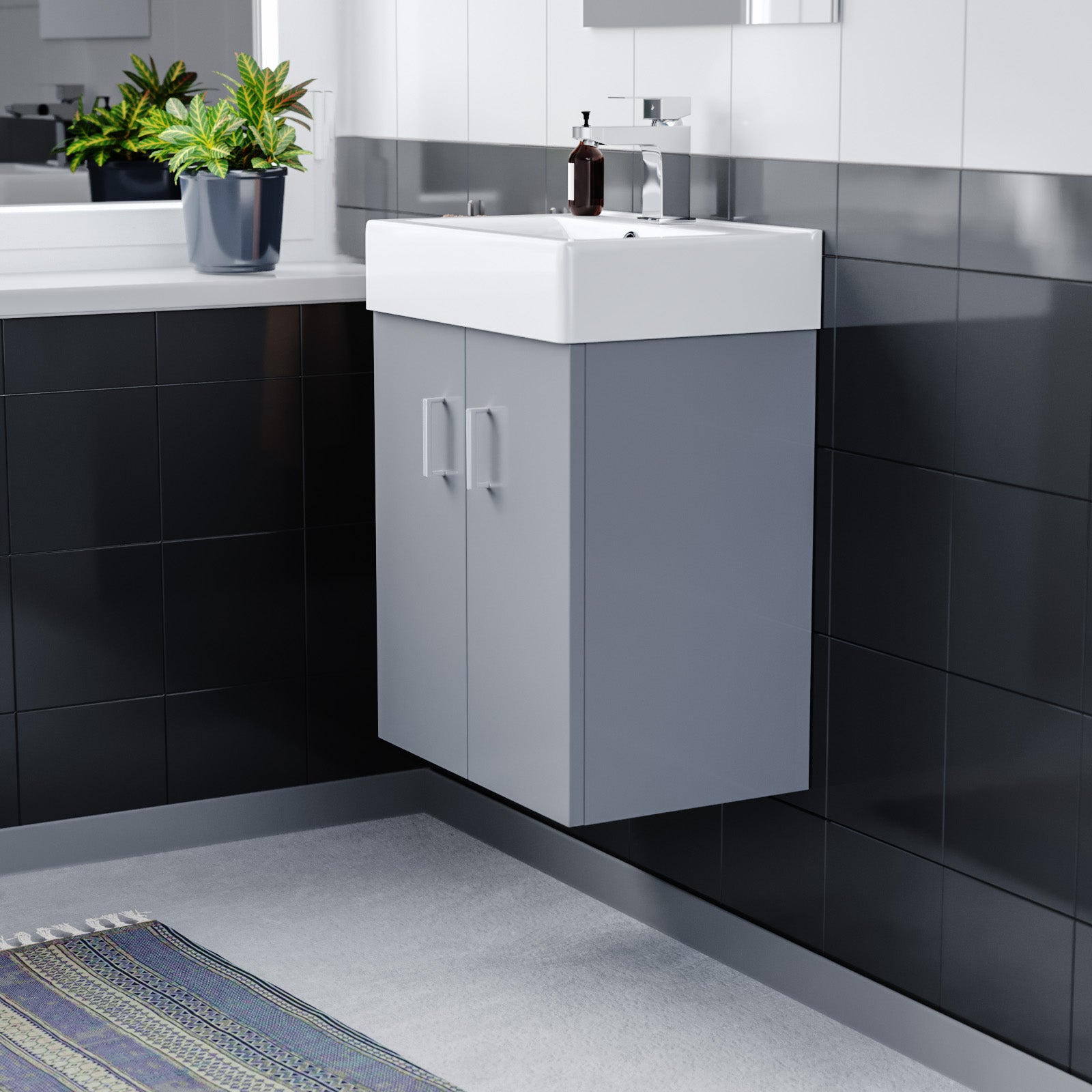 Nanuya 450mm Wall Hung Basin Vanity Unit Steel Grey Bathroom Furniture