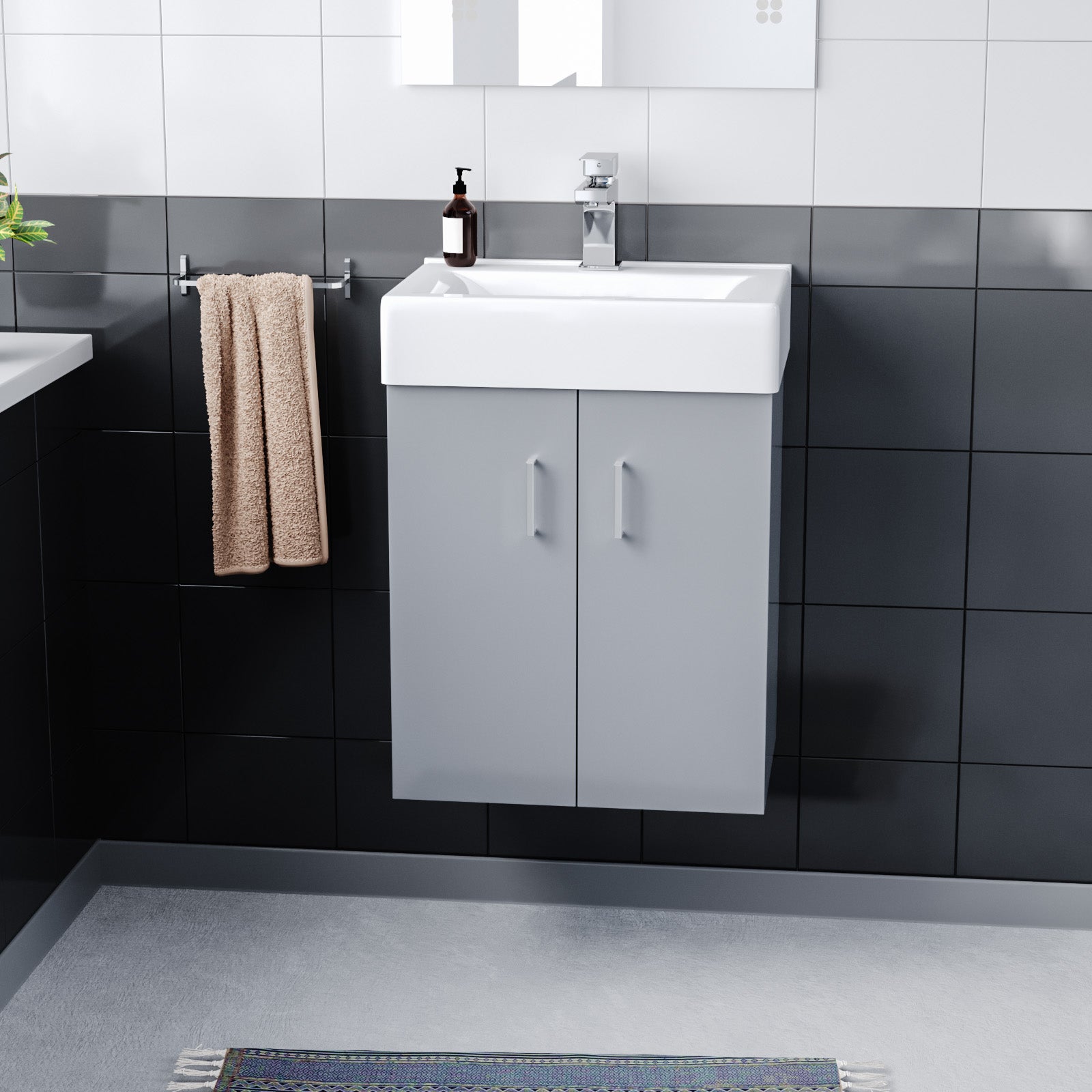 Nanuya 450mm Steel Grey 2 Doors Basin Vanity Unit Wall Hung Bathroom Cabinet
