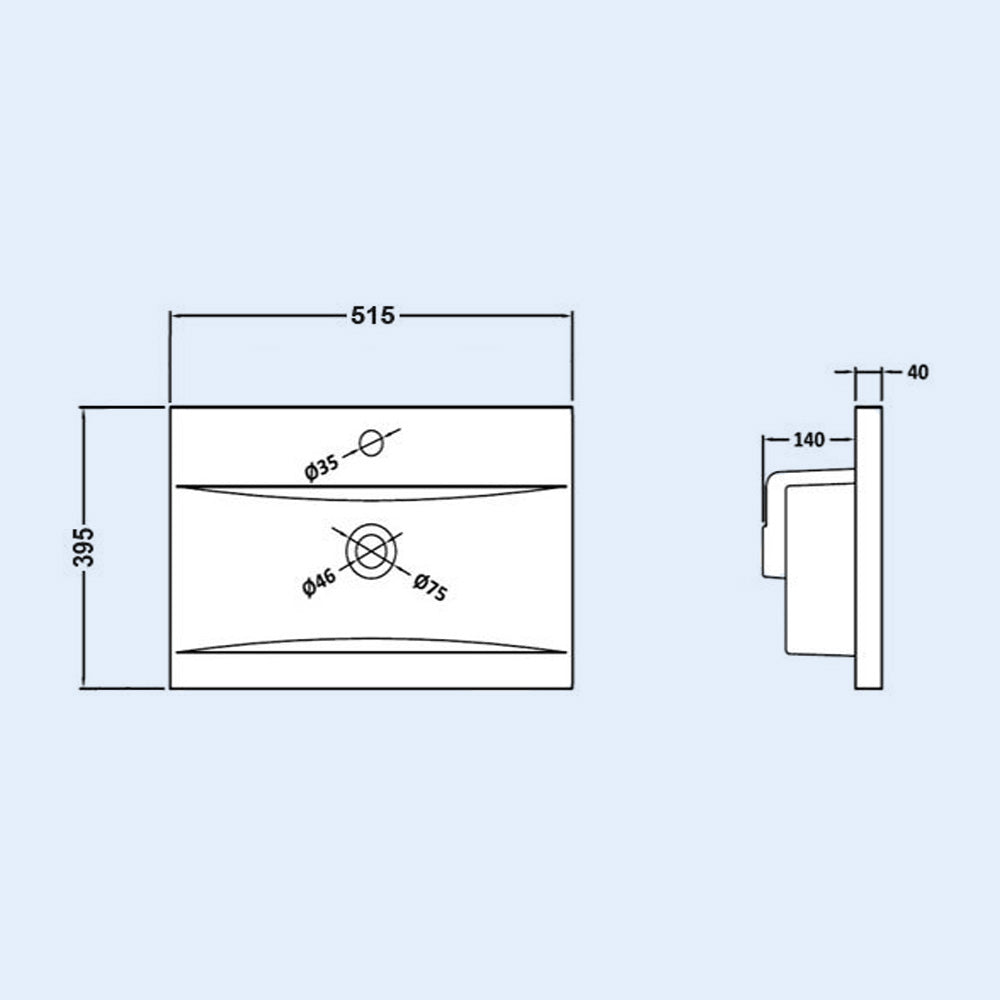 Nanuya Modern White Mid Edged Basin 500mm