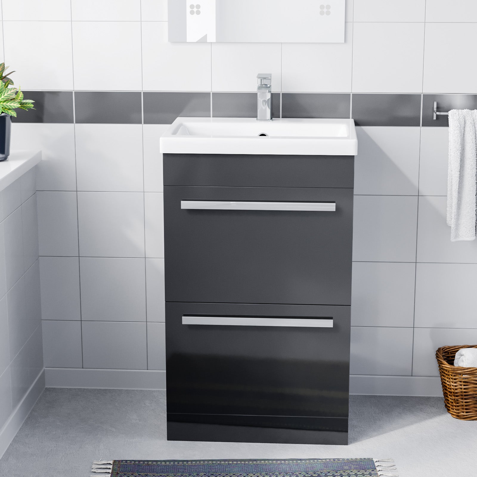Nanuya 500mm Floorstanding 2 Drawer Vanity Basin Unit Anthracite